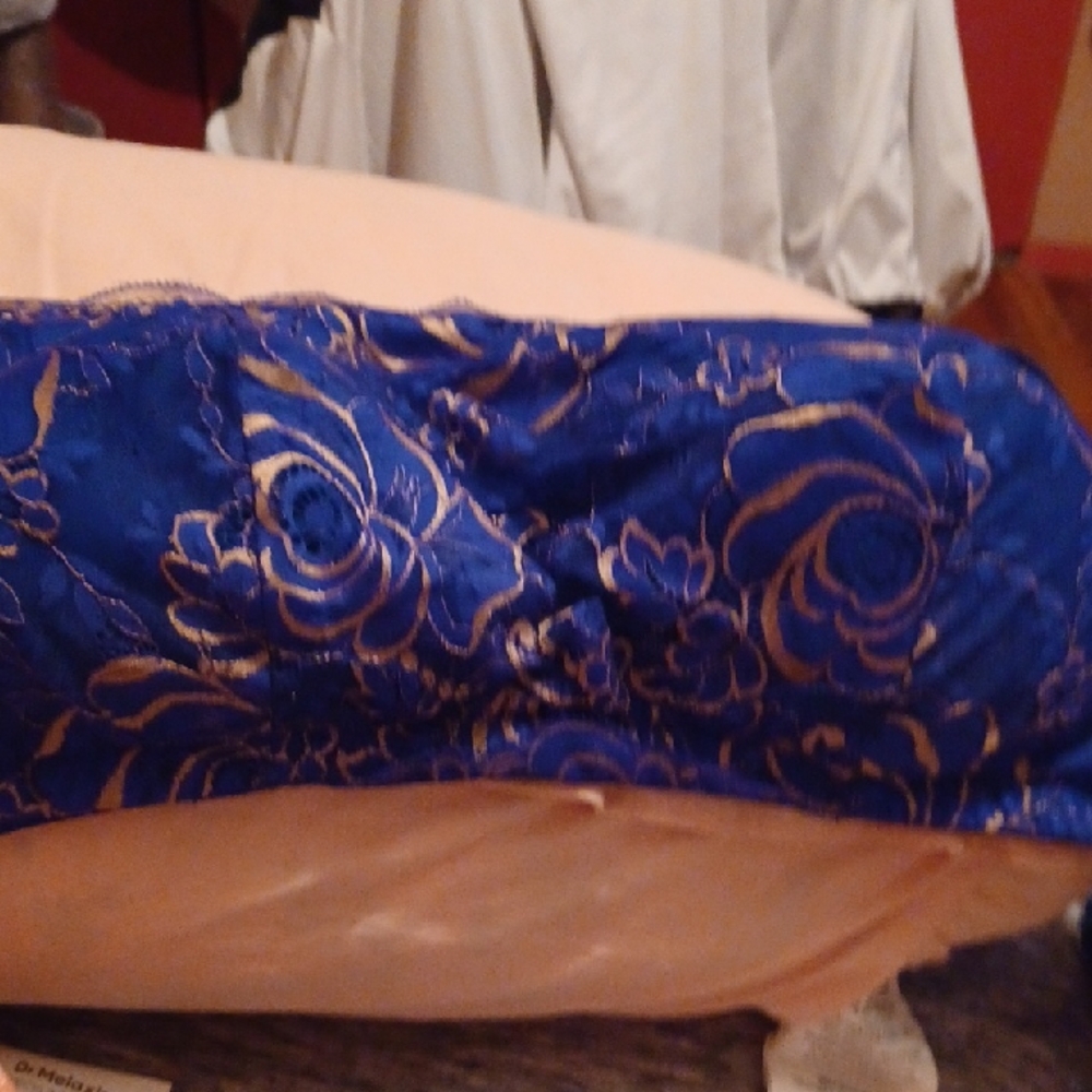 Blue and Gold Floral Patterned Fabric